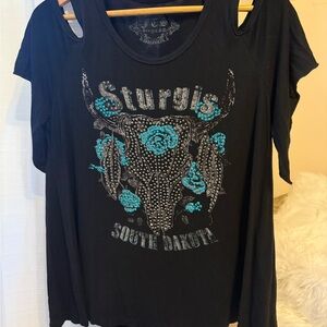 Sturgis Black Graphic Women's Tee Large South Dakota Rhinestones